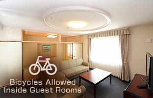 Bicycles Allowed Inside Guest Rooms Spacious guest rooms allow bicycles to be brought in All rooms are spacious, 27.7 m2 or more