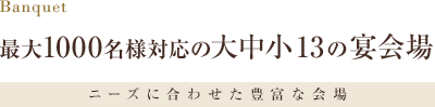 Banquet 最大1000名様対応の大中小13の宴会場 ニーズに合わせた豊富な会場